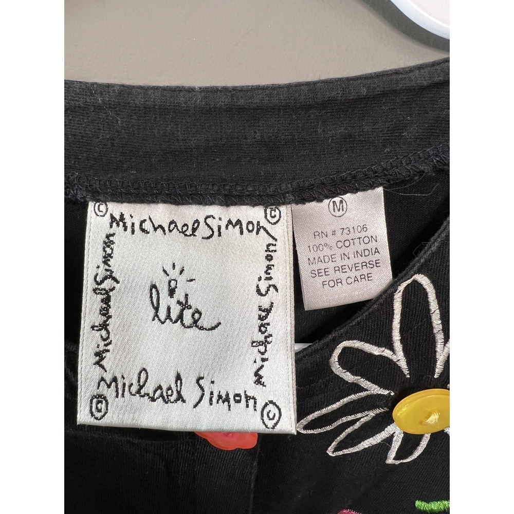 Michael Simon Lite Cardigan Women Medium Black‎ Floral Embroidery Sweater Boho - Picture 6 of 12